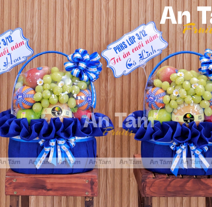 GIỎ TRÁI CÂY TONE XANH TRI ÂN THẦY CÔ CUỐI NĂM HỌC 