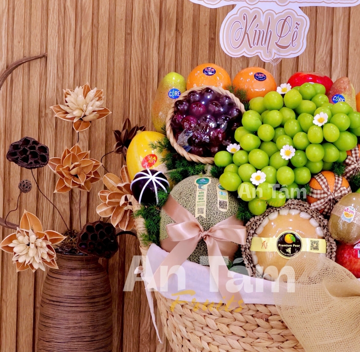 GIỎ TRÁI CÂY SIÊU NẶNG HIỆN ĐẠI MIX GIỎ MÂY SANG TRỌNG