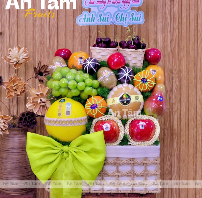 GIỎ TRÁI CÂY KHAY MÂY MIX TRÁI HIỆN ĐẠI 