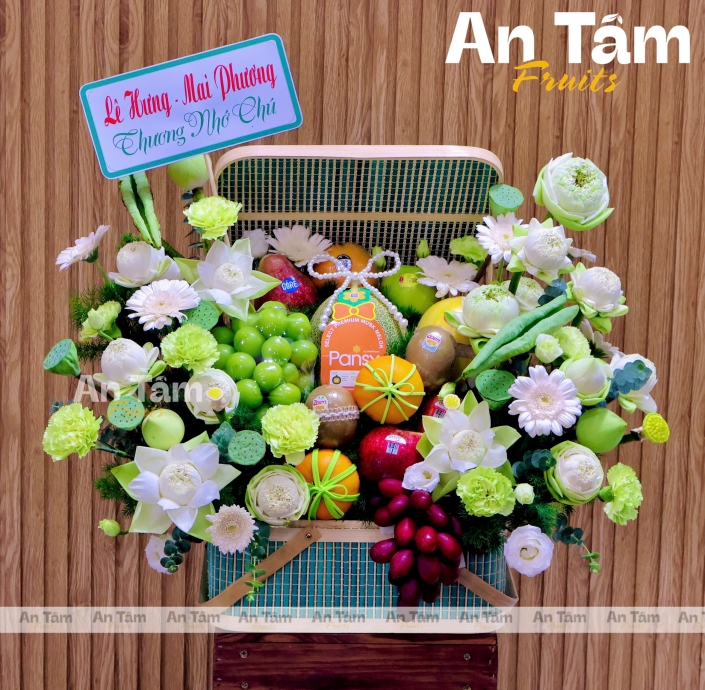 KHAY MÂY TRÁI CÂY PHỐI HOA SEN HIỆN ĐAI SANG TRỌNG 