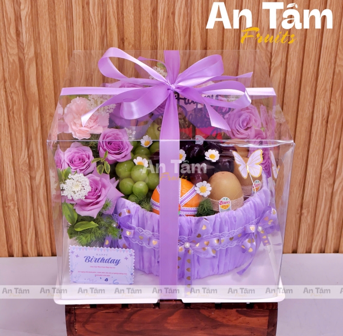 BÁNH KEM TRÁI CÂY TONE TÍM TẶNG SẾP 