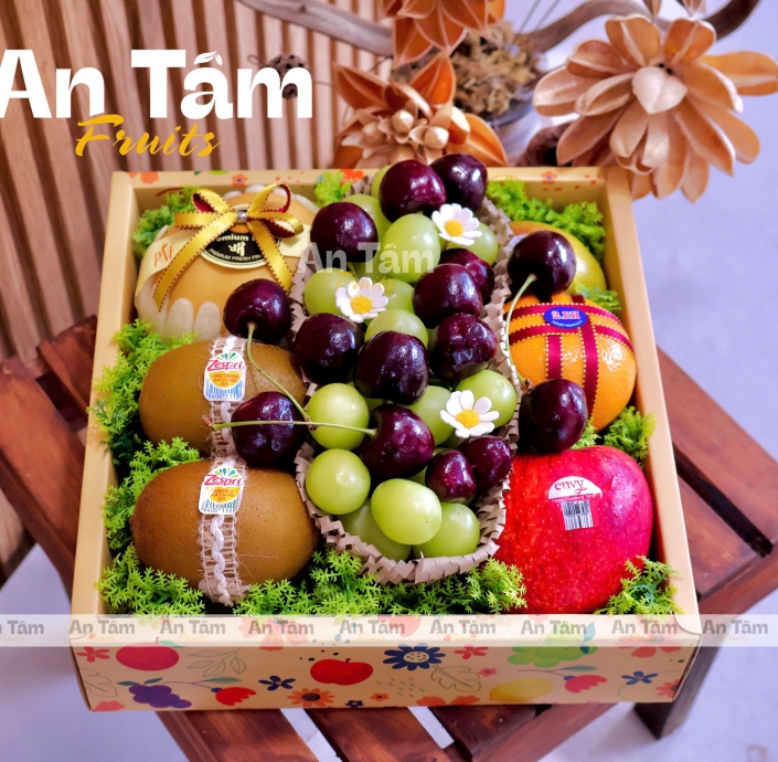 HỘP TRÁI CÂY HỌA TIẾT MIX TRÁI