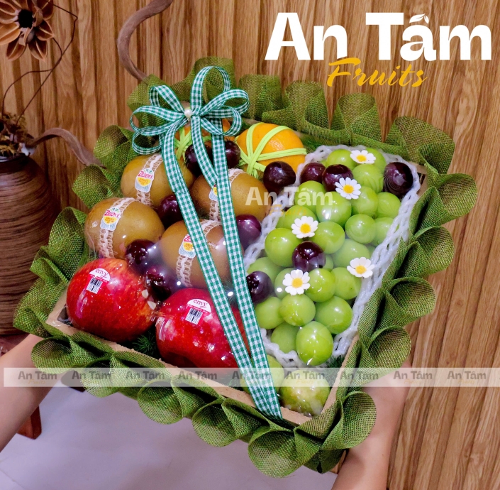 KHAY TRÁI CÂY MIX TRÁI TONE XANH RÊU SIÊU NẶNG TAY