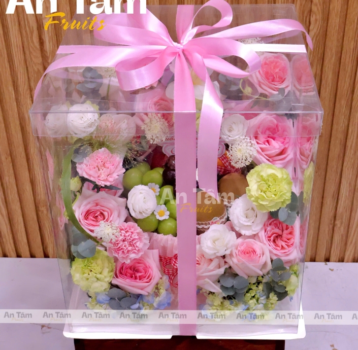 BÁNH KEM TRÁI CÂY MIX FULL HOA VÀ TRÁI CÂY CHÚC MỪNG SINH NHẬT