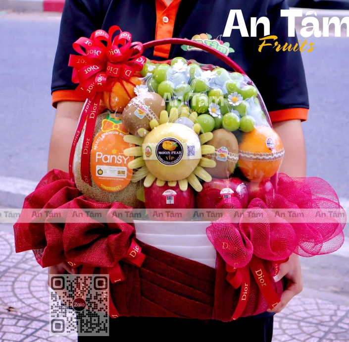 GIỎ TRÁI CÂY TONE ĐỎ PHỐI MIX TRÁI SIÊU NẶNG