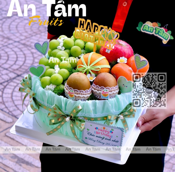 BÁNH TRÁI CÂY TẶNG SINH NHẬT TONE XANH XINH IU