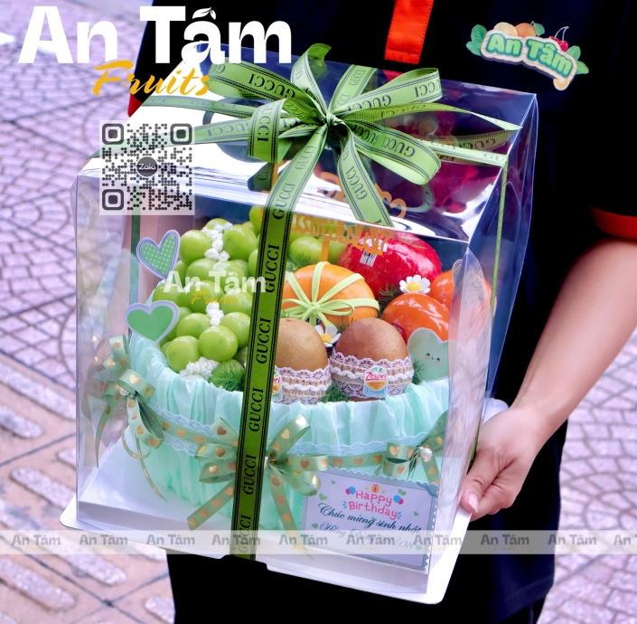 BÁNH TRÁI CÂY TẶNG SINH NHẬT TONE XANH XINH IU
