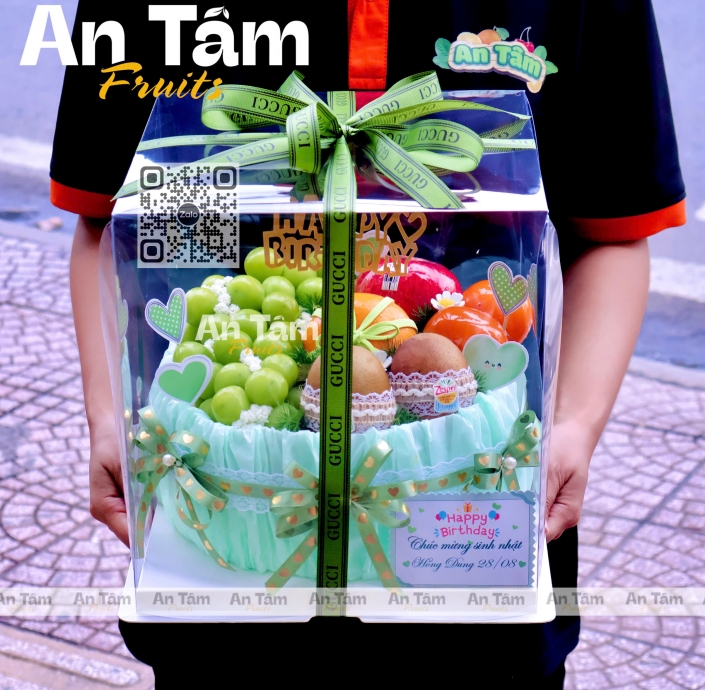 BÁNH TRÁI CÂY TẶNG SINH NHẬT TONE XANH XINH IU
