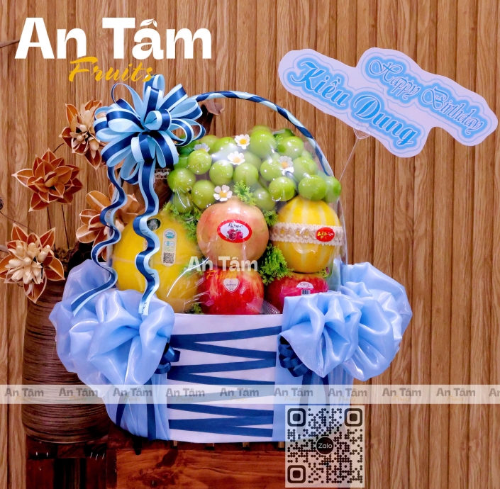 GIỎ TRÁI CÂY LƯỚI VOAL CAO CẤP CHÚC MÙNG SINH NHẬT
