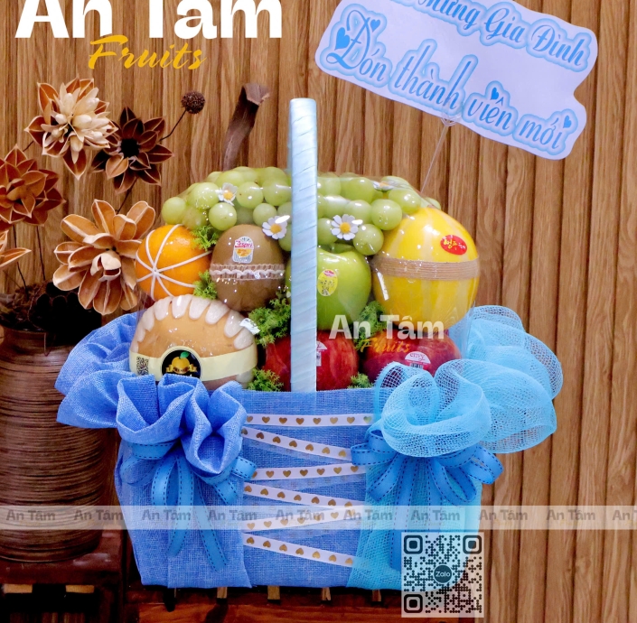 GIỎ TRÁI CÂY CHÚC MỪNG ĐÓN THÊM THÀNH VIÊN MỚI TONE XANH DƯƠNG