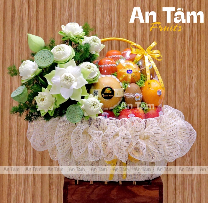GIỎ TRÁI CÂY PHỐI SEN FULL TRÁI KHÔNG NHO