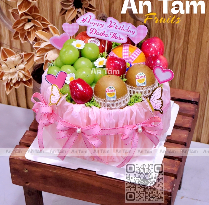 BÁNH KEM TRÁI CÂY TONE HỒNG SIZE MINI 22CM