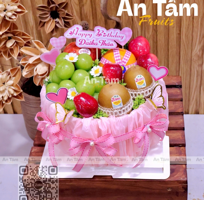 BÁNH KEM TRÁI CÂY TONE HỒNG SIZE MINI 22CM