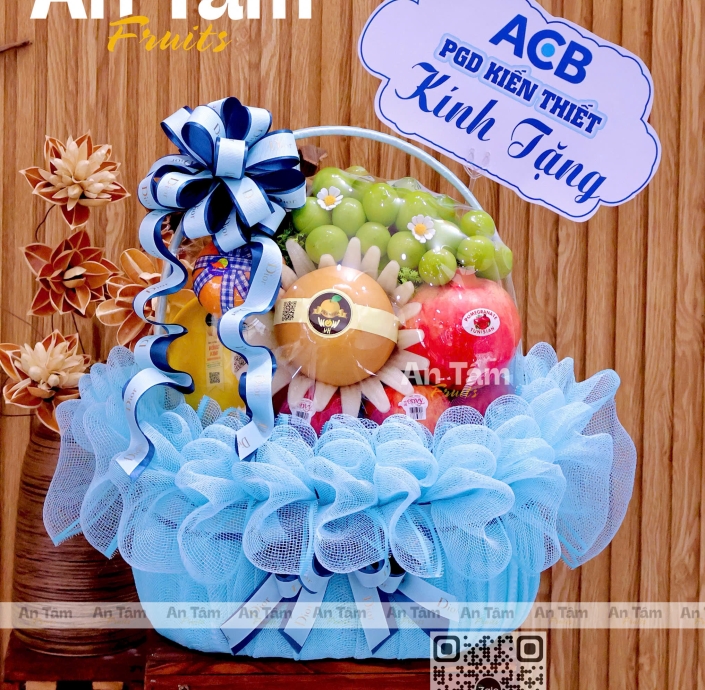 GIỎ TRÁI CÂY TẾT TRUNG THU TONE XANH 