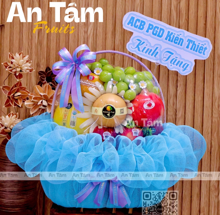 GIỎ TRÁI CÂY TẾT TRUNG THU TONE XANH 