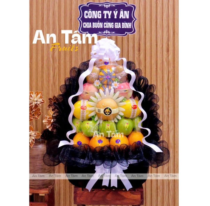 GIỎ TRÁI CÂY KÍNH VIẾNG FULL TRÁI 2 MẶT 