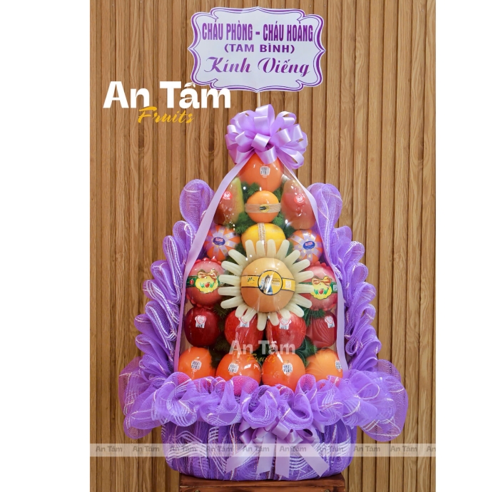 THÁP TRÁI CÂY TONE TÍM KÍNH VIẾNG 