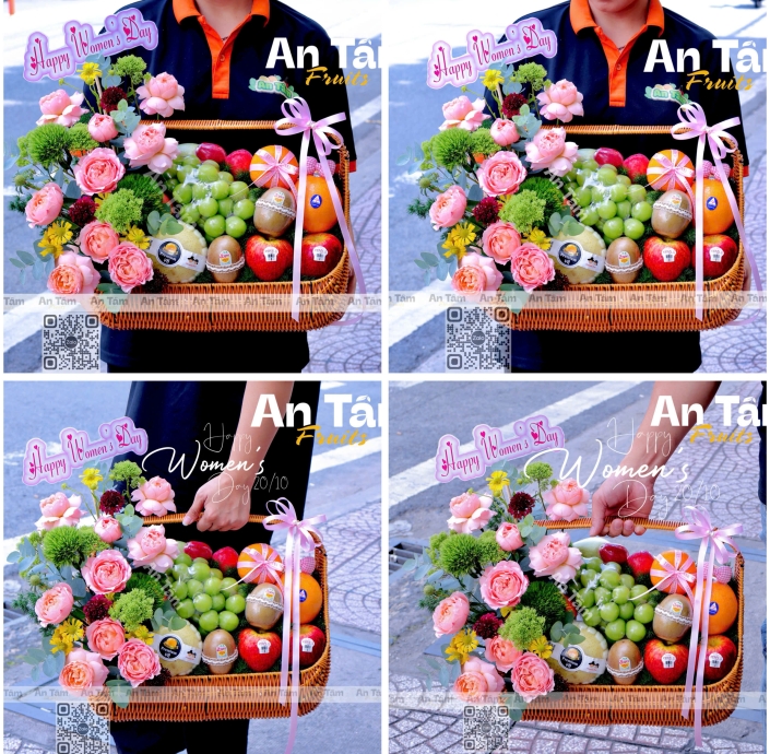 GIỎ TRÁI CÂY MIX HOA TƯƠI HIỆN ĐẠI 