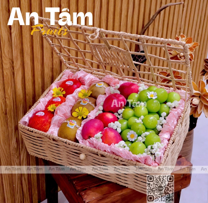 KHAY MÂY VINTAGE NẮP ĐẬY MIX 4 LOẠI TRÁI